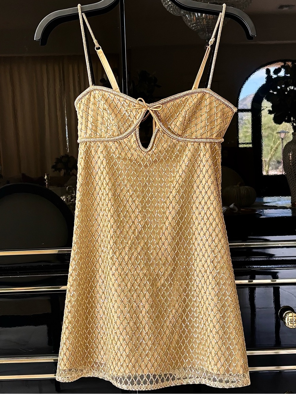 For Love & Lemons Gold Glitter Slip Dress Size XS